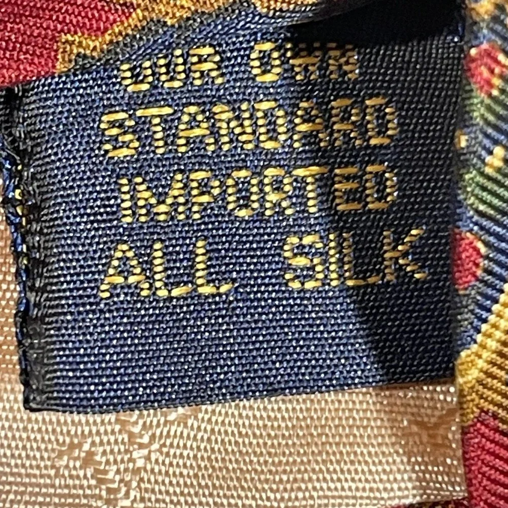 Paul Stuart Mens Silk Paisley Tie Red Gold Navy Blue Hand Sewn Made in USA